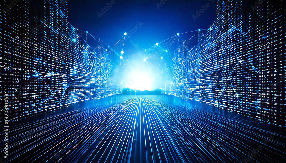 Poster 抽象的なデジタルデータの背景。ネットワーク機能、技術プロセス、デジタル ストレージ、科学、教育、デジタルの未来を想像するイメージです。abstract digital data background.