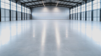 Obraz premium Empty industrial warehouse with high ceilings and lots of offering natural light in a spacious environment