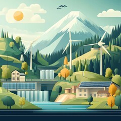 Fototapeta premium Scenic landscape with renewable energy sources.