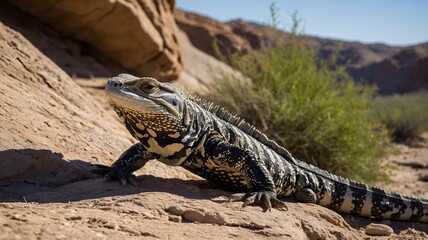 Desert Respite: A Tegu Lounges in the Shade of Rocky Overhangs