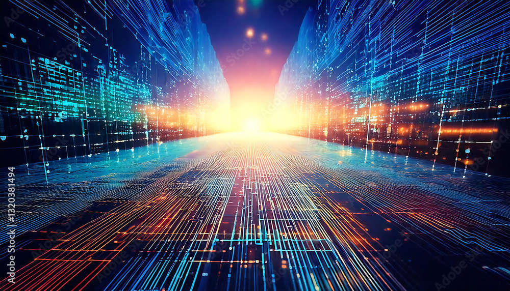 Poster 抽象的なデジタルデータの背景。ネットワーク機能、技術プロセス、デジタル ストレージ、科学、教育、デジタルの未来を想像するイメージです。abstract digital data background.