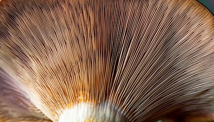 close up of gills of oyster mushroom pleurotus ostreatus