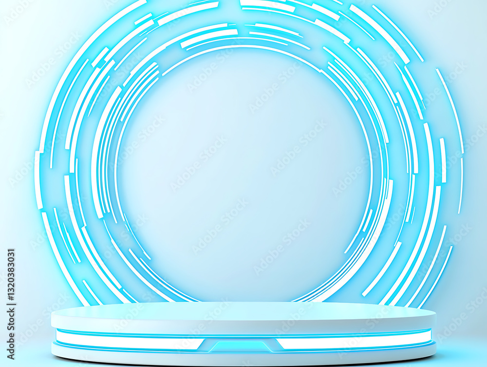 Poster futuristic display setup studio environment digital art showcase lighted background contemporary des
