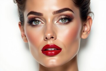 Fototapeta premium Bright makeup look featuring striking red lipstick