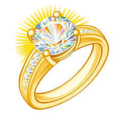 Shining Gold Ring with Large Round Cut Gemstone and Diamonds, Luxury and High End Lifestyle Concept