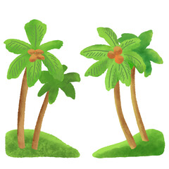 Palm trees illustration.Coconuts tree illustration やしの木の手書き風イラスト