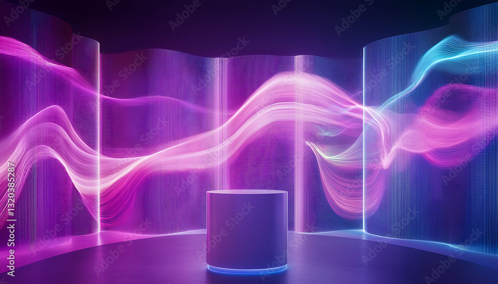 Poster dynamic light waves display modern studio digital art vibrant environment abstract viewpoint visual 