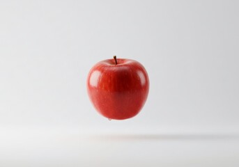 Single Red Apple Floating on White Background