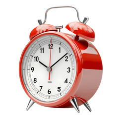 Red Alarm Clock Ringing Time Display Isolated Against Transparent or White Background, Technology and Gadgets Concept