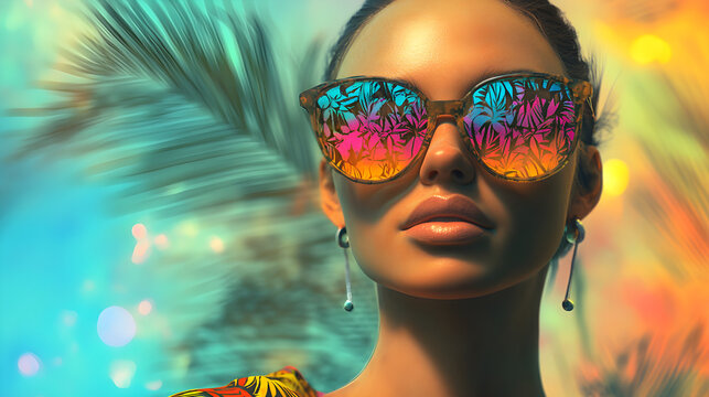 A summer fashion look with tropical color splashes creating a beachy vibe