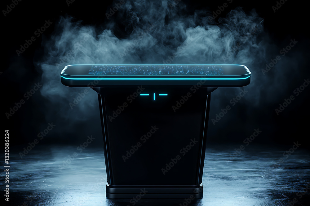 Poster futuristic digital interface display high-tech studio product showcase dark environment front view i