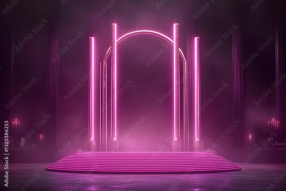 Poster illuminated stage performance setup studio digital art neon lighting front view artistic expression