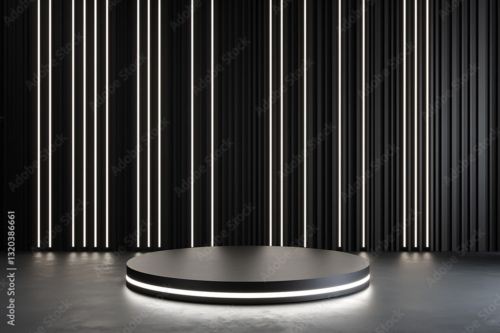 Poster illuminated stage preparation for an event modern studio photo minimalistic eye level creative desig