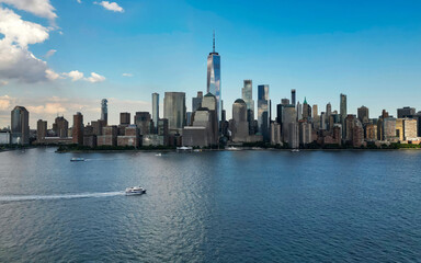 Naklejka premium Aerial skyline of New York City, United States, USA. NYC skyline. Panorama of New York. New York skyscrapers. Top view of Manhattan, Empire State Building in NYC. The New York Times Building.