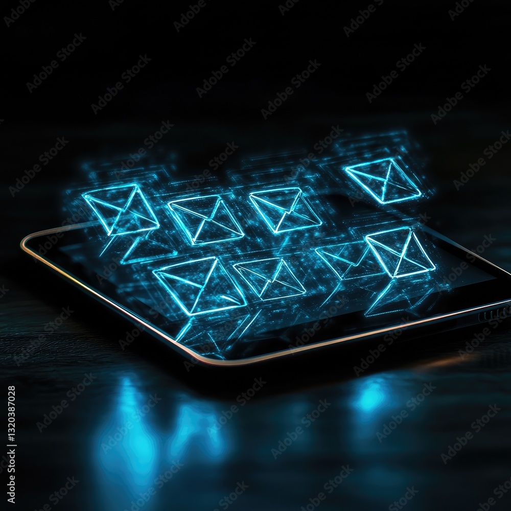 Aufkleber digital email communication technology illuminated on tablet screen glowing blue network connection