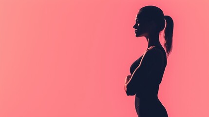 A woman in athletic wear standing in silhouette against a vibrant pink light, symbolizing confidence and determination. Perfect for motivational or fitness-related projects.

