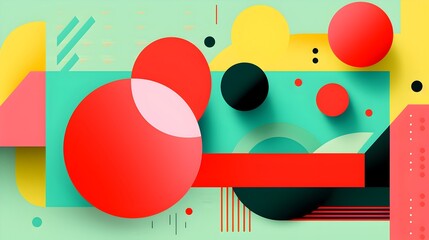 Obraz premium Vibrant Pista Green Postmodern Art Poster Featuring Playful Typography and Geometric Abstract Shapes