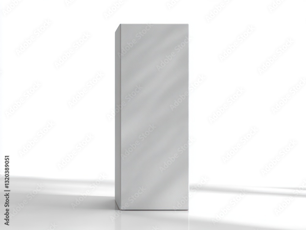Poster minimalist white cardboard packaging box with soft shadows in photorealistic style