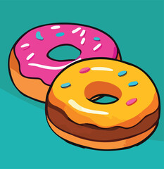 Delicious Cartoon Donuts with Colorful Icing and Sprinkles – Fun Dessert Illustration for Food Lovers