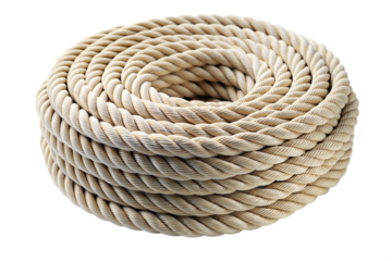 Rope Coil isolated on Transparent Background. Coil of Rope PNG. Thick Twisted Rope Loop.