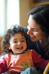 Mother supports her child through challenges of learning disability in a cozy home setting