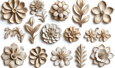 various flowers and leaves art pieces arrangement