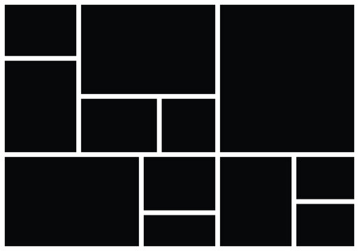 12 Empty Collage Photo Template with Geometric Grid. Versatile Picture Frame Layout for Photo Montage. background and rectangle shape for moodboard. Texture pattern for picture display presentation.