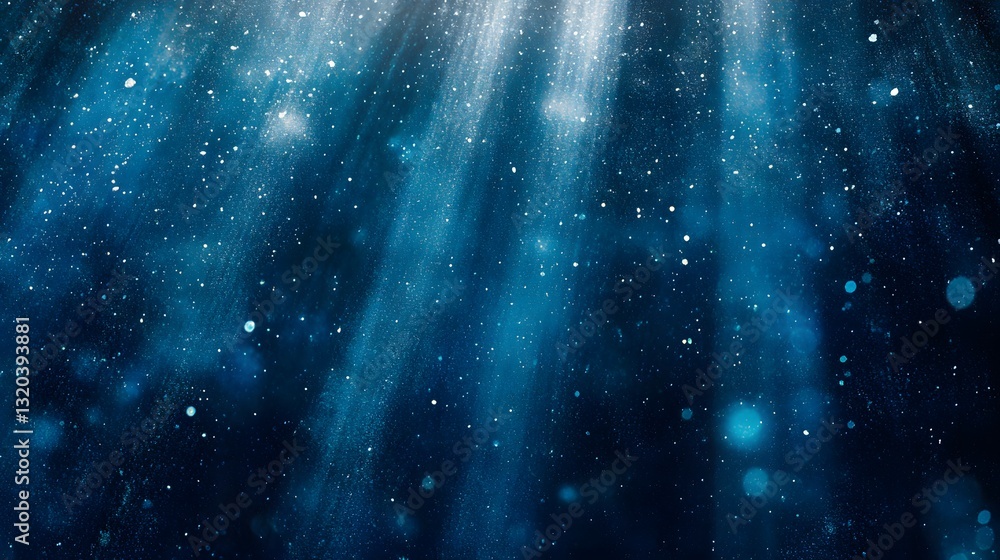 Poster the underwater scene showing light rays and floating particles