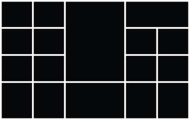 17 Empty Collage Photo Template with Geometric Grid. Versatile Picture Frame Layout for Photo Montage. background and rectangle shape for  moodboard. Texture pattern for picture display presentation.