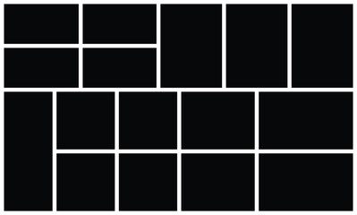 16 Empty Collage Photo Template with Geometric Grid. Versatile Picture Frame Layout for Photo Montage. background and rectangle shape for moodboard. Texture pattern for picture display presentation.