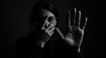 Portrait of a person expressing stop violence and stop bullying