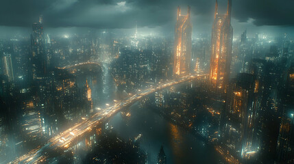 Fototapeta premium Futuristic city at night (1)