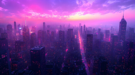 Fototapeta premium Futuristic city skyline at sunset (1)