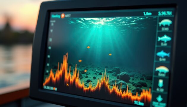 Fish Finder Sonar Screen Display for Anglers Technology Blogs and Fishing Tutorial Websites - Powered by Adobe
