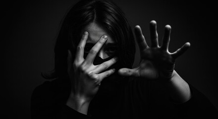 Obraz premium Portrait of a person expressing stop violence and stop bullying