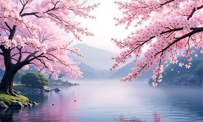 The pink flowers in full bloom.