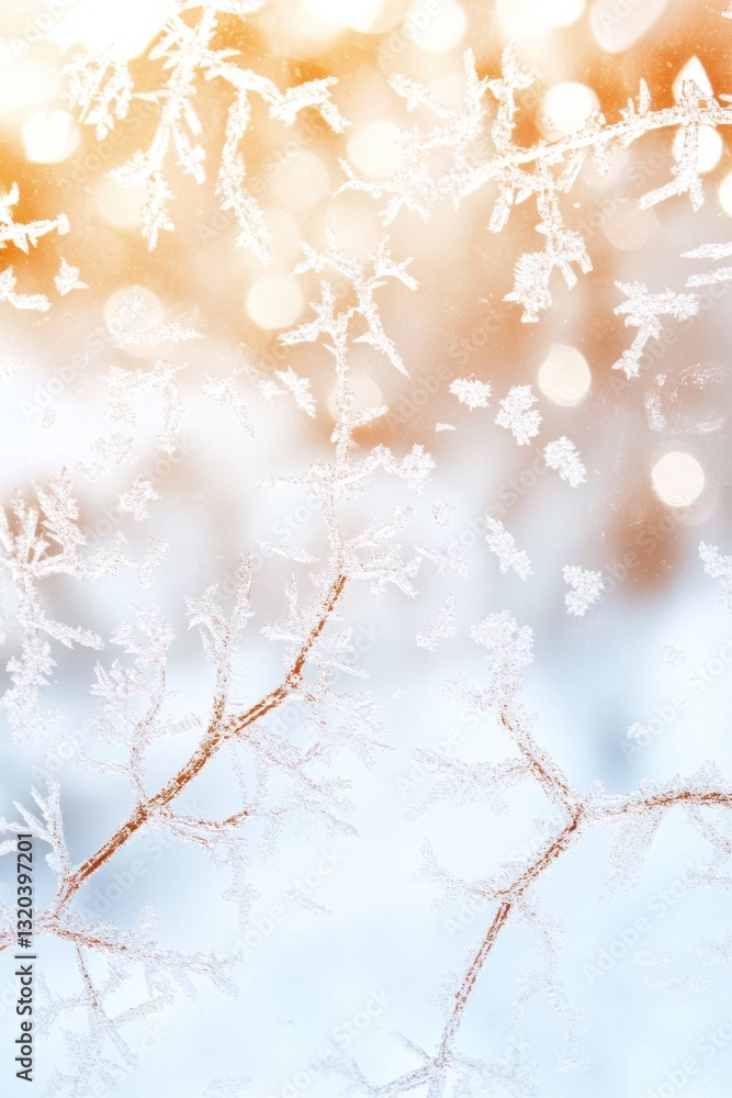 Poster frosted acrylic background with intricate frost patterns and warm light reflections