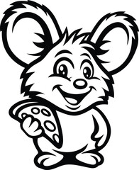 A cute Animal With Pizza isolated premium quality vector illustration, a cute Animal With Pizza silhouette and line art vector