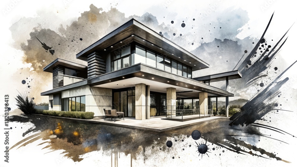 Poster abstract black ink brush stroke on white background - creative design elements for art and architect