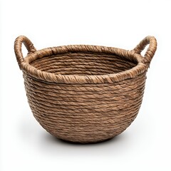 Obraz premium Rustic Woven Basket with Handles A Charming Home Decor Item, Generative AI.