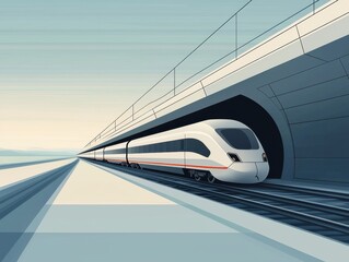 Fototapeta premium A modern train entering a tunnel, symbolizing speed and innovation in travel.