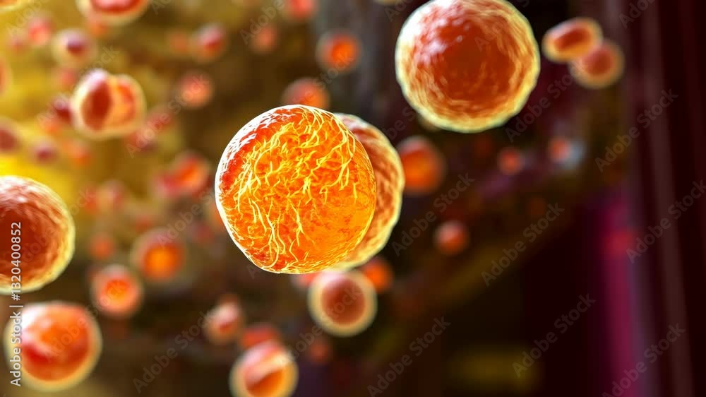 Poster vibrant depiction of microscopic cells showcasing intricate details of their structure and environme