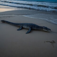 Under the Pale Moon: A Plesiosaur Sleeps Beneath the Quiet Ocean Waves