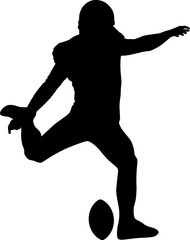 American football player silhouette kicking ball.