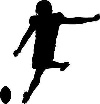 recommend clip art: American football player silhouette kicking ball.