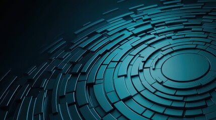 A circular pattern of layered, textured shapes in shades of teal, creating a modern and abstract visual effect.