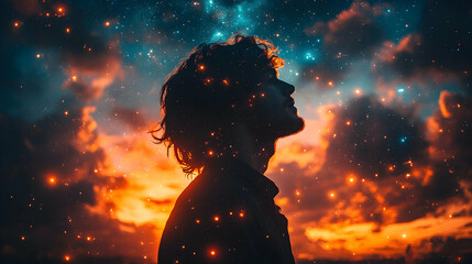 Man gazing at starry sky