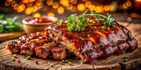 Delicious BBQ Ribs, Juicy Smoked Ribs, Fall-Off-The-Bone Ribs, Grilled Ribs Photography, Bokeh Food Photo