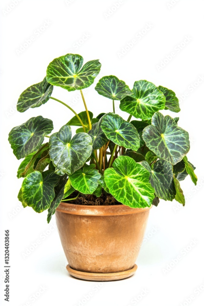 Poster vibrant begonia maculata in a trendy pot on a clean white background showcasing sharp details and re