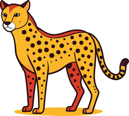 A vibrant vector illustration of a cheetah with yellow fur, distinctive black spots, and a confident stance, showcasing its agility and strength.  
